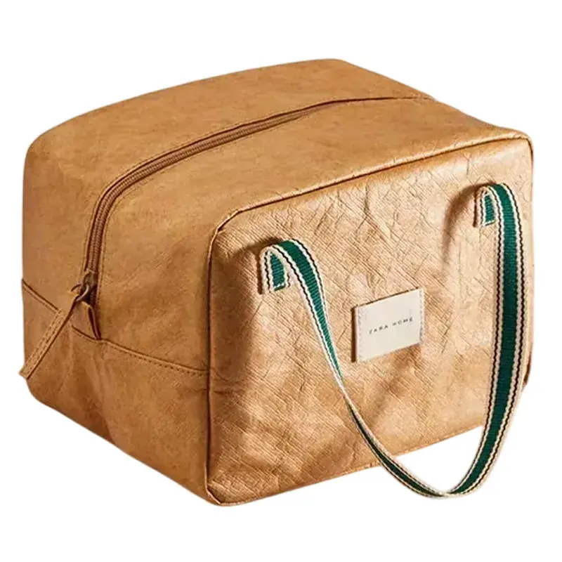 Saco de almoço em Tyvek com fecho de correr e alças às riscas