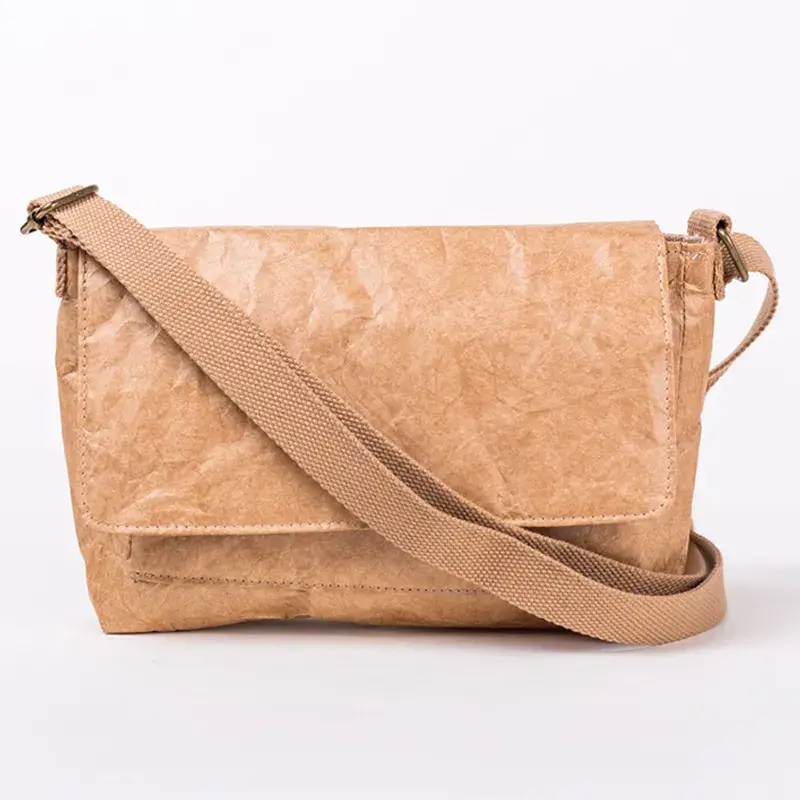 Saco de mensageiro Tyvek castanho com alça de lona ajustável