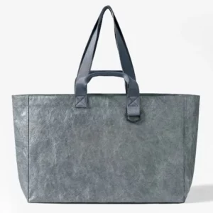 Saco de papel Tyvek cinzento com duas pegas e design minimalista