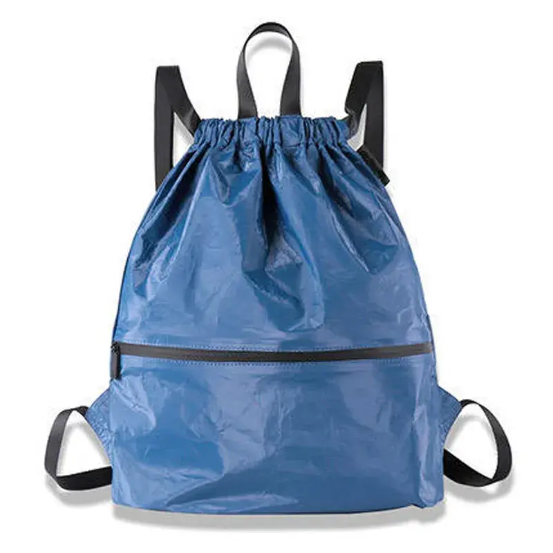 Mochila com cordão de papel Tyvek azul para desporto, ginásio e corrida