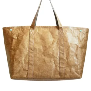 Saco de compras Tyvek castanho com duas pegas e textura de papel enrugado