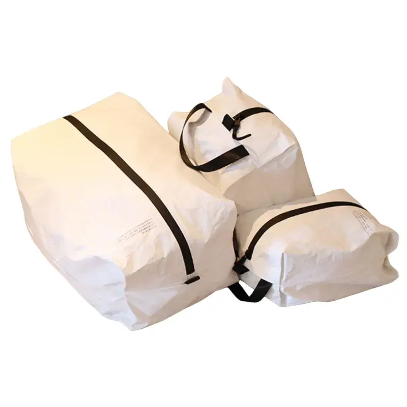 Conjunto de sacos de armazenamento Tyvek brancos com pegas e fechos de correr pretos